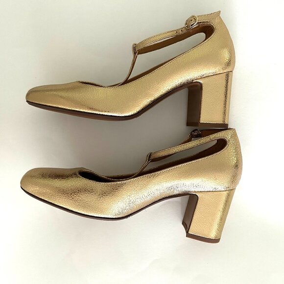 Sezane Marcie Mary Janes Gold Crackle Size 40/9 *NWOB* - Picture 9 of 14